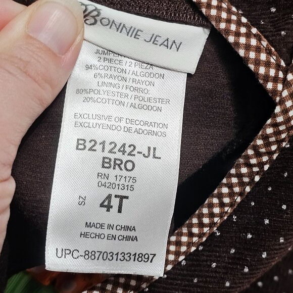 Brown Polka Dot Bonnie Jean Girls Dress Size 4T With Colorful Turkey Bow Design - Picture 5 of 11